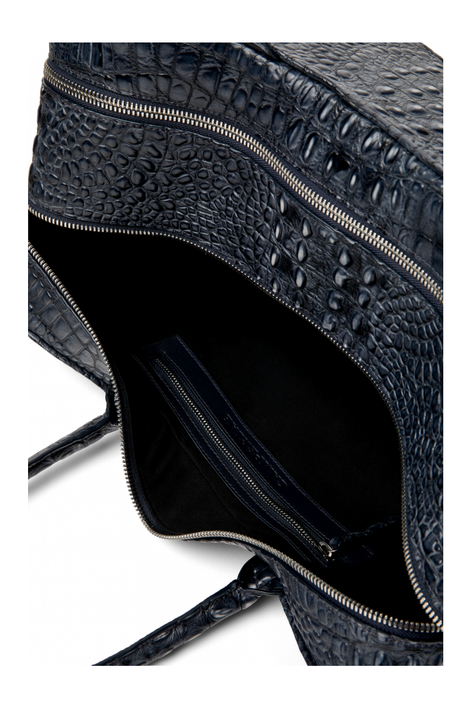 Overhead view of LUNSSI GRAY LEATHER BAG