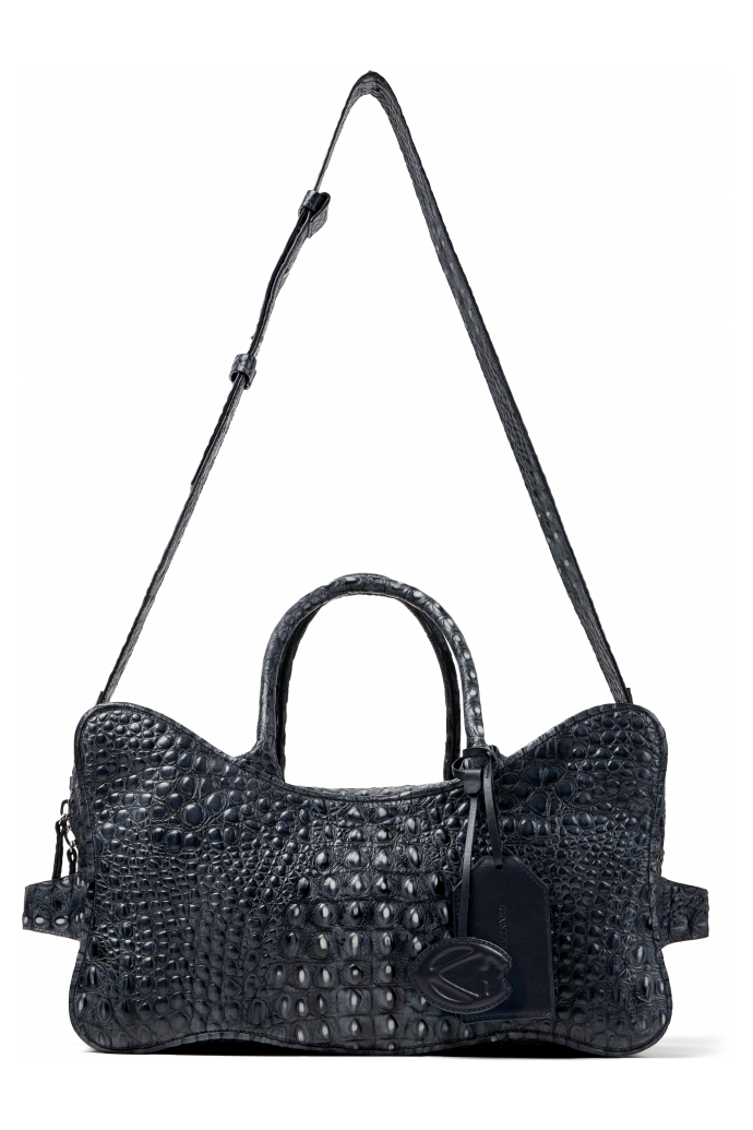 Side view of LUNSSI GRAY LEATHER BAG