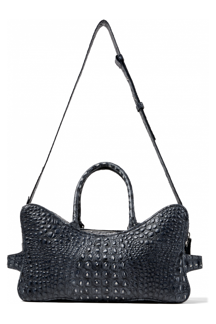 Back view of LUNSSI GRAY LEATHER BAG