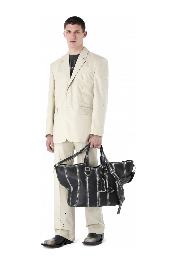 LAUKKU BLACK-LIGHT Gray LEATHER TOTE BAG