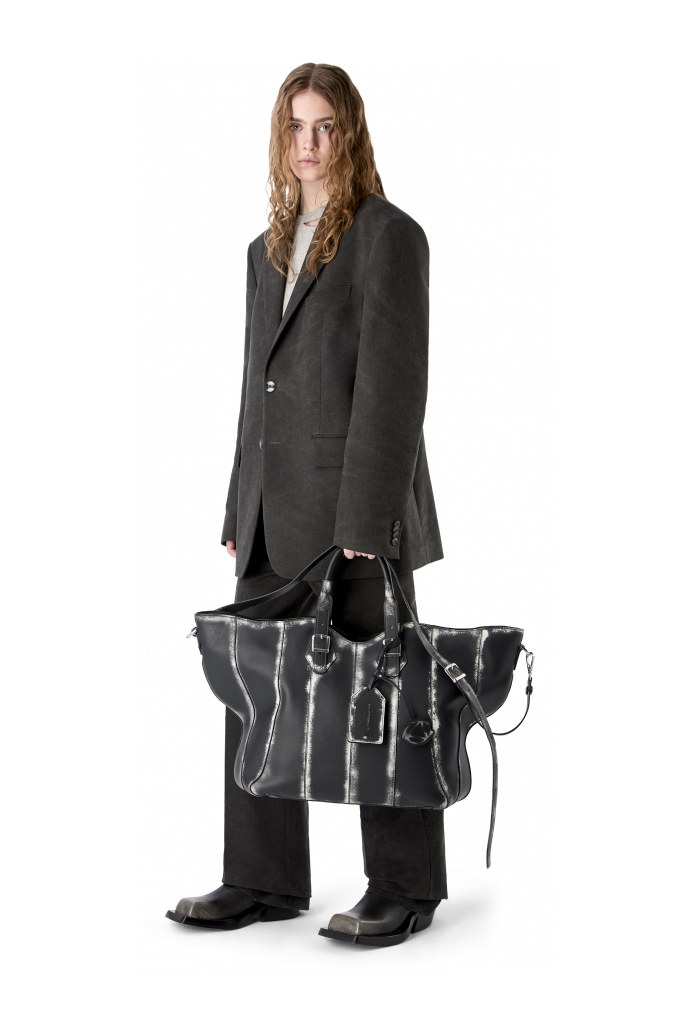 LAUKKU BLACK-LIGHT Gray LEATHER TOTE BAG