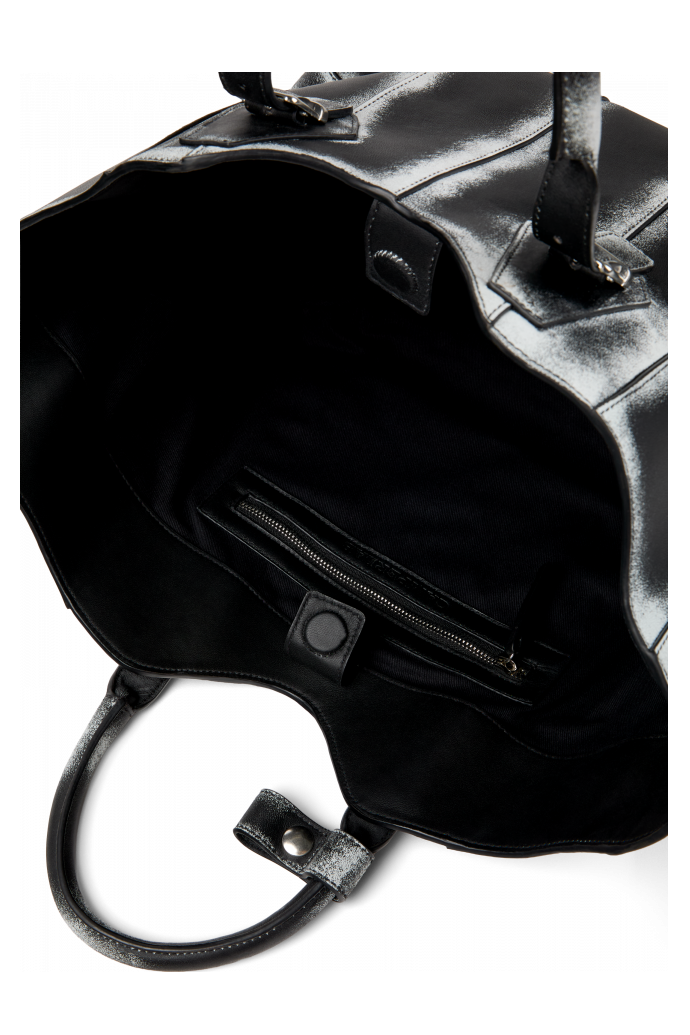 Overhead view of LAUKKU BLACK-LIGHT Gray LEATHER TOTE BAG