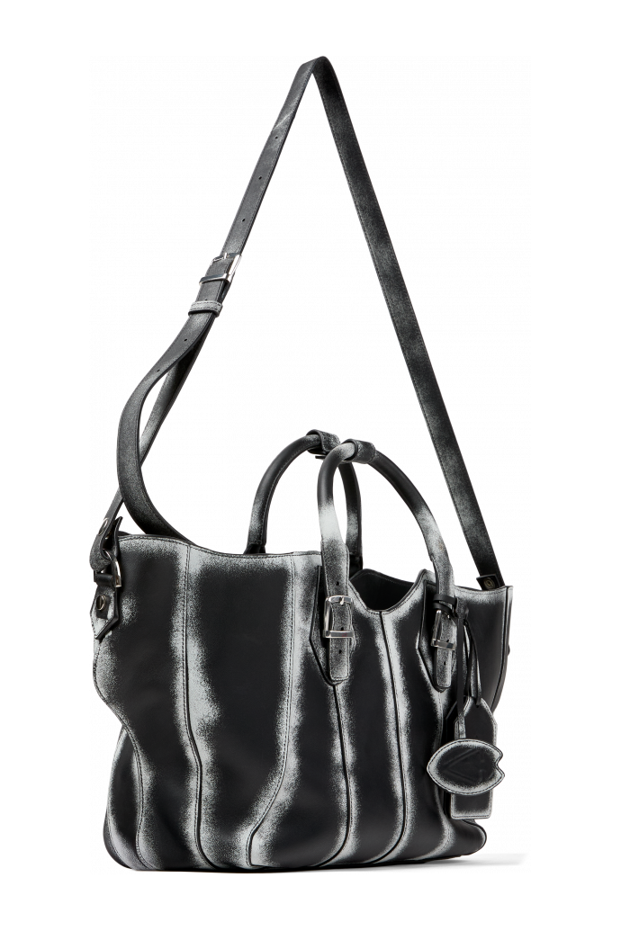 Front view of LAUKKU BLACK-LIGHT Gray LEATHER TOTE BAG