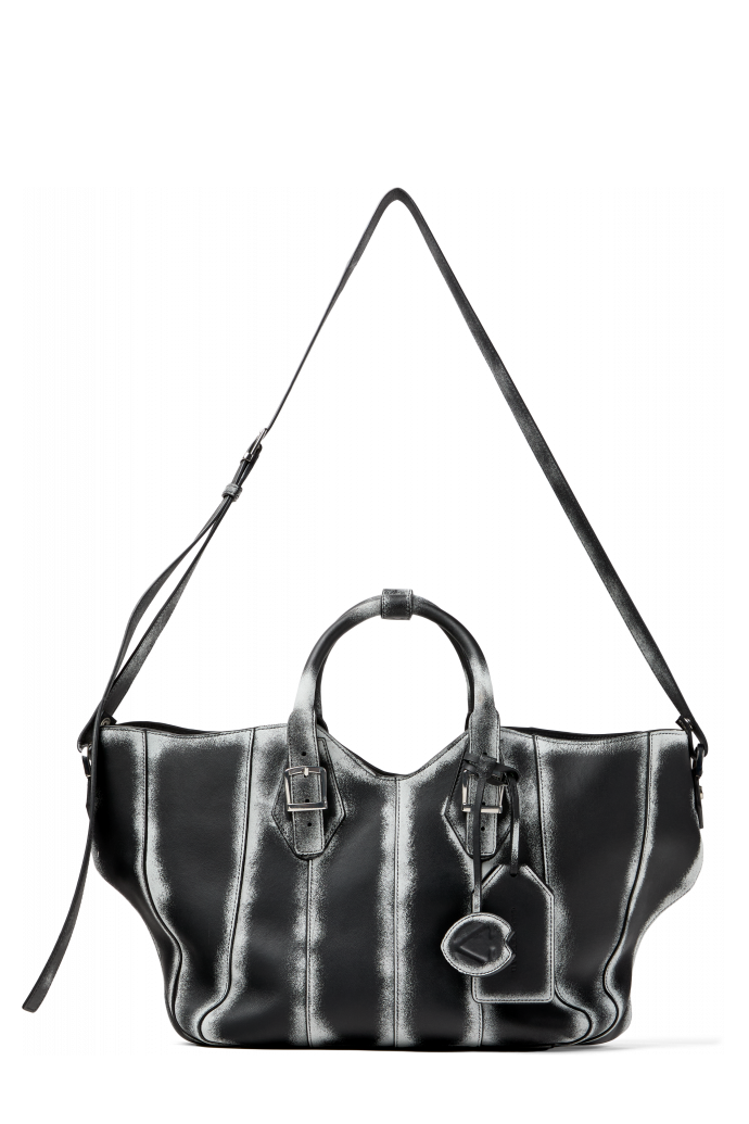 Side view of LAUKKU BLACK-LIGHT Gray LEATHER TOTE BAG