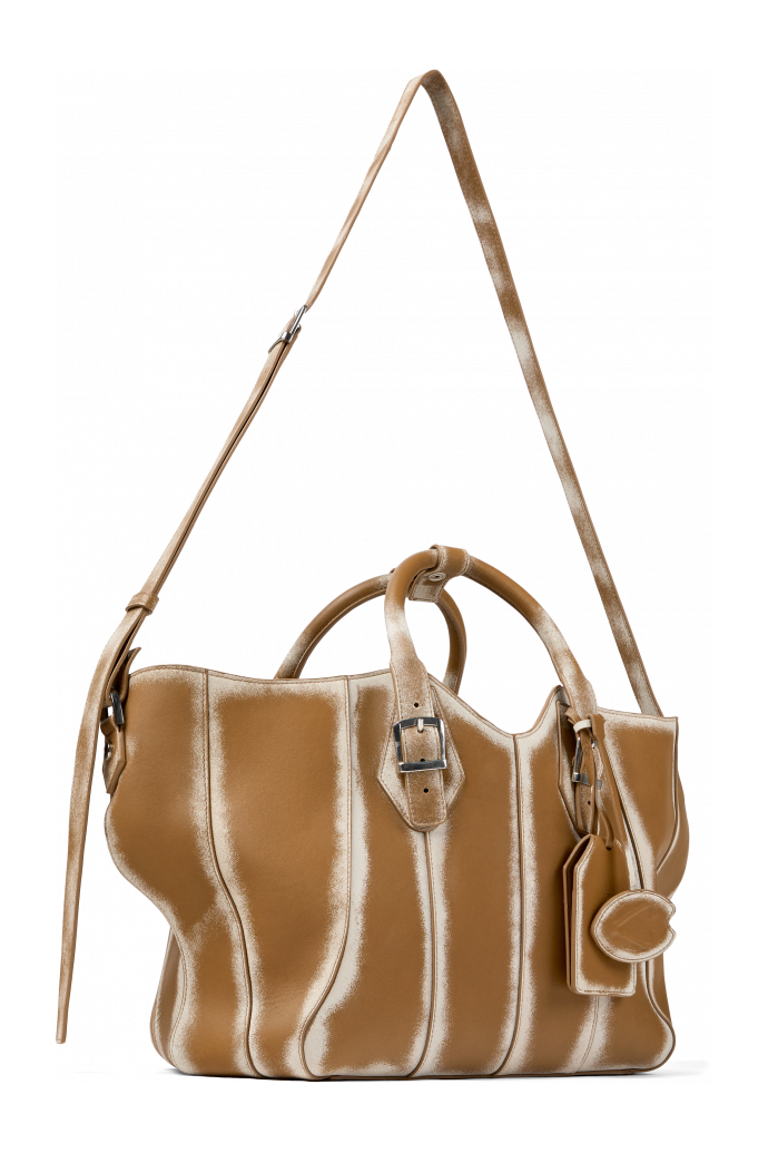 Front view of LAUKKU BEIGE-CREAM LEATHER TOTE BAG