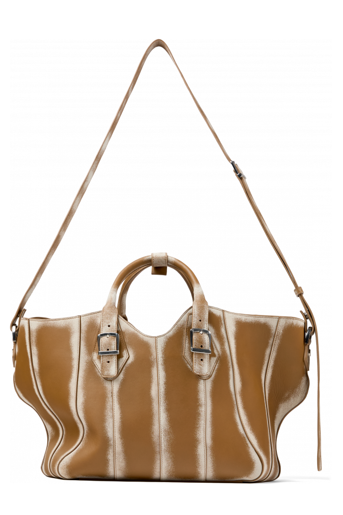 Back view of LAUKKU BEIGE-CREAM LEATHER TOTE BAG
