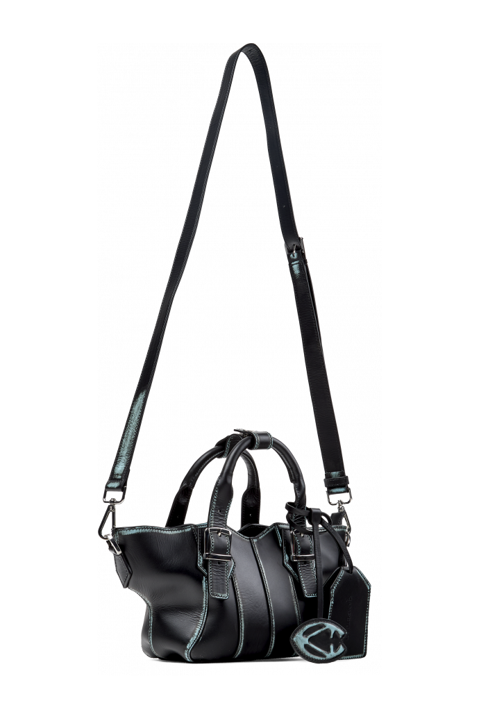 Front view of MINI LAUKKU BLACK-TURQUOISE