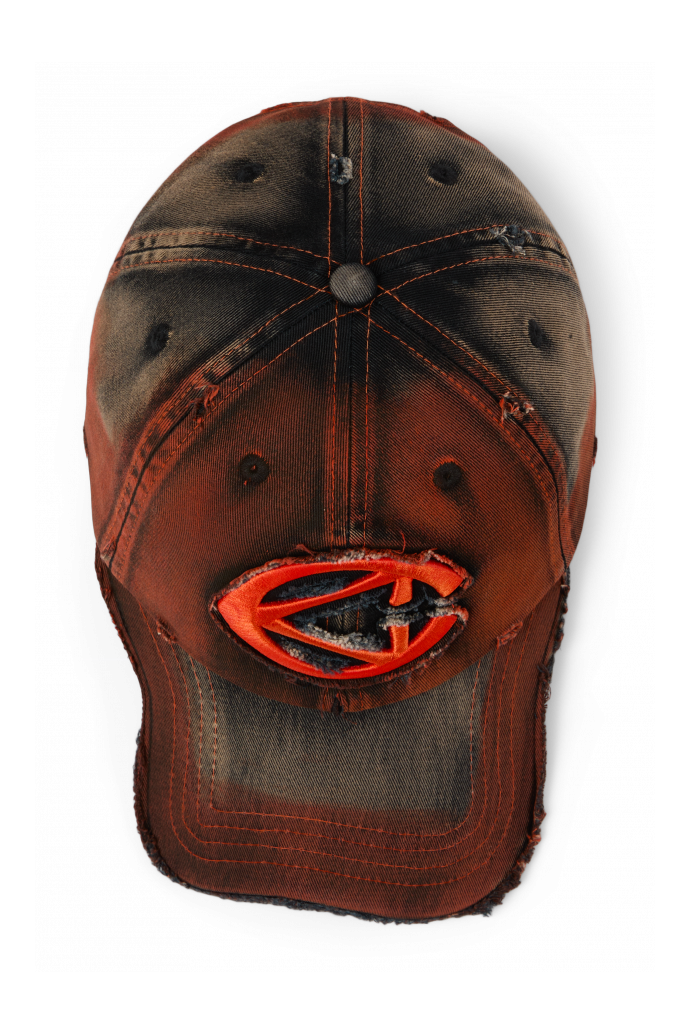 DISTORTED WASHED SPRAYED CAP POMARAŃCZOWY Z EFEKTEM SPRANIA I SPRYSKANIA