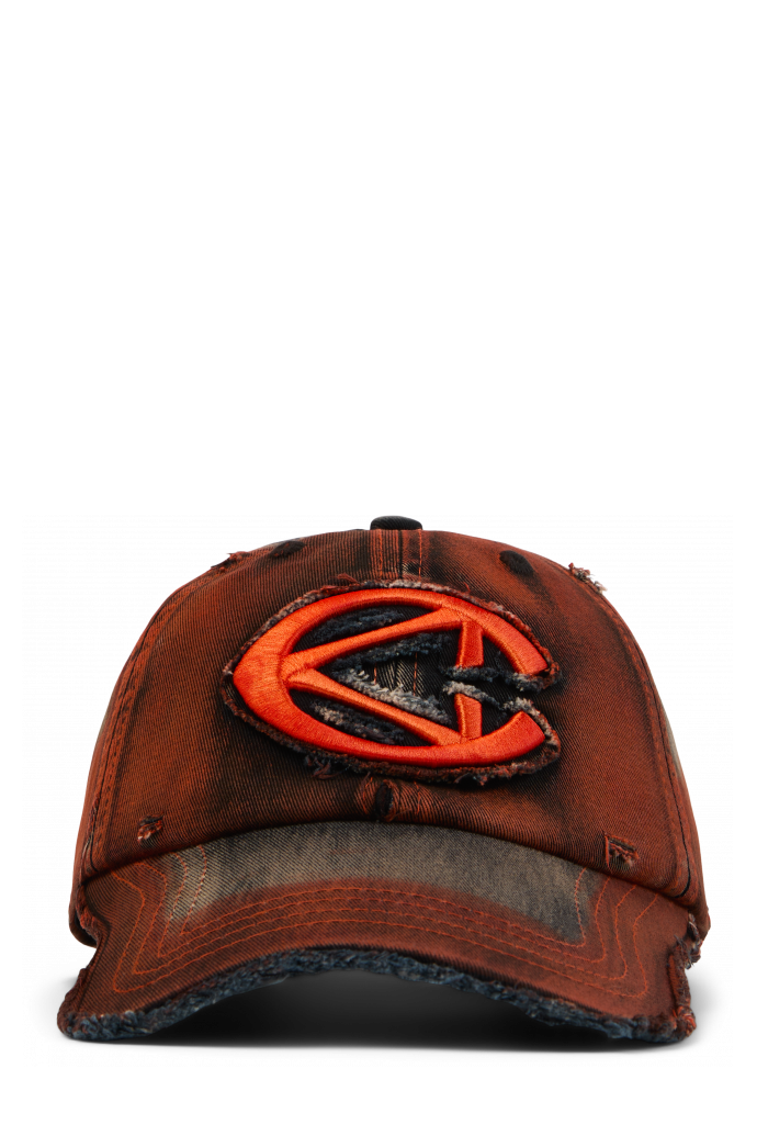 DISTORTED WASHED SPRAYED CAP POMARAŃCZOWY Z EFEKTEM SPRANIA I SPRYSKANIA