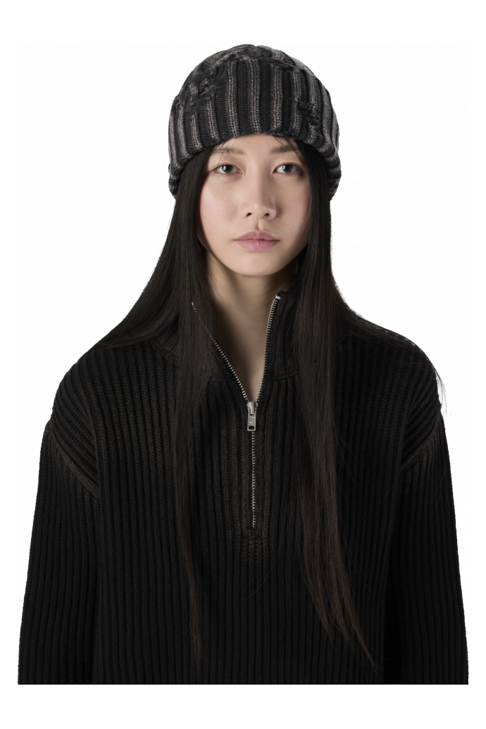 DISTRESSED CABLE KNIT BEANIE NEGRE