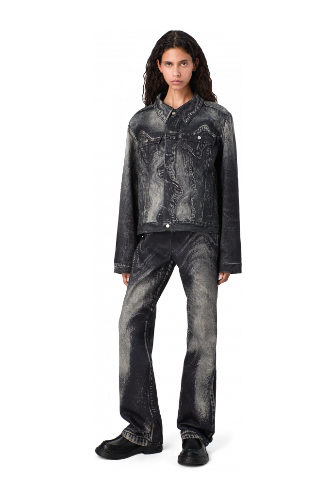 DISTORTED PRINT DENIM JACKET Cazadora vaquera negra y gris