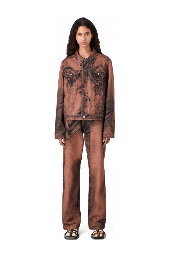 DISTORTED PRINT DENIM JACKET Casaco de ganga castanho/preto