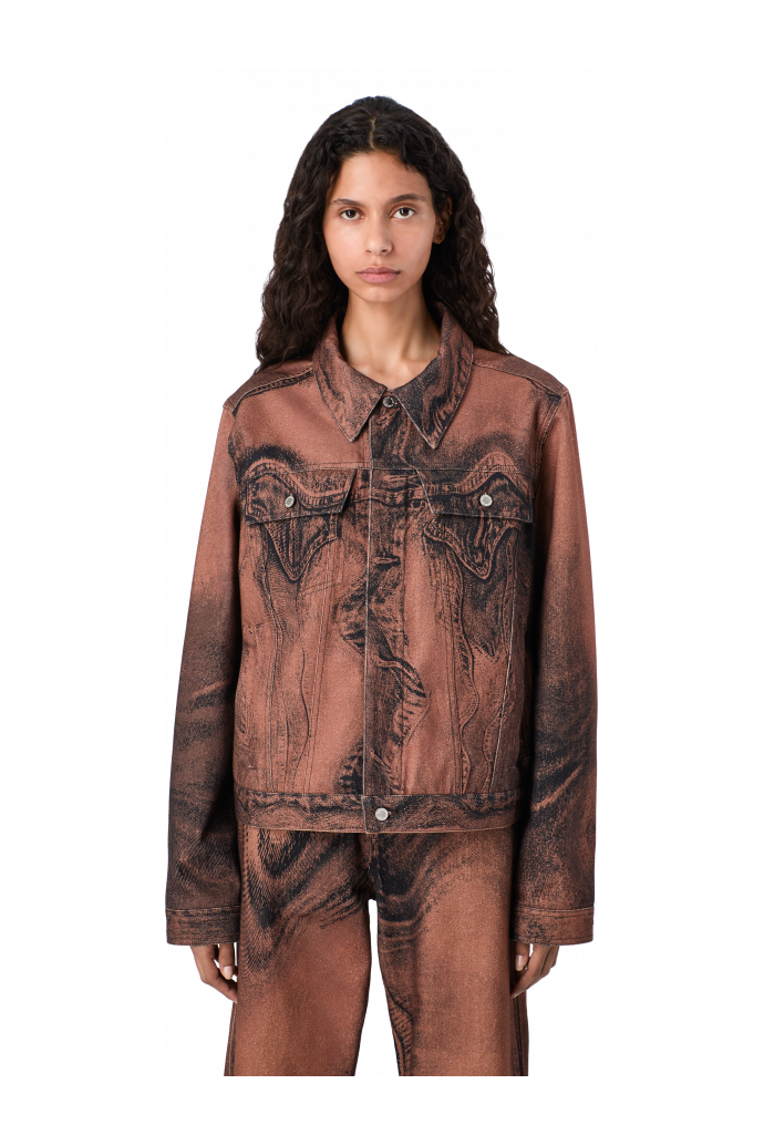 DISTORTED PRINT DENIM JACKET Casaco de ganga castanho/preto