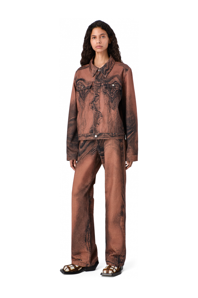 DISTORTED PRINT DENIM JACKET Casaco de ganga castanho/preto