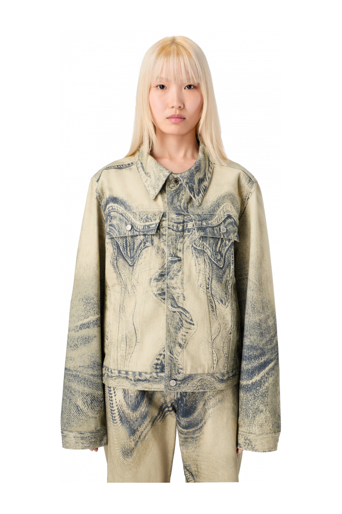 DISTORTED PRINT DENIM JACKET Sand-black Denim Jacket