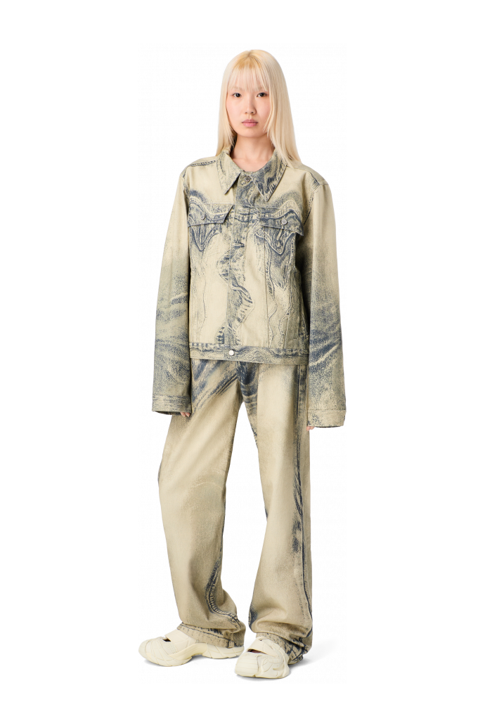 DISTORTED PRINT DENIM JACKET Sand-black Denim Jacket