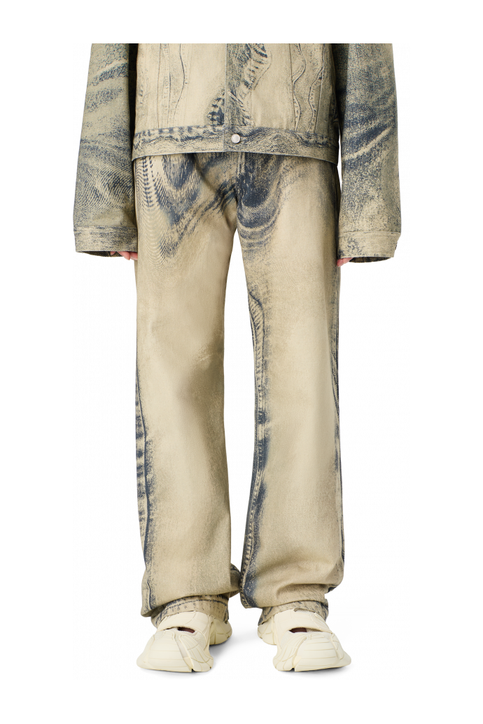 DISTORTED PRINT DENIM JEANS Jeans in Sand und Schwarz