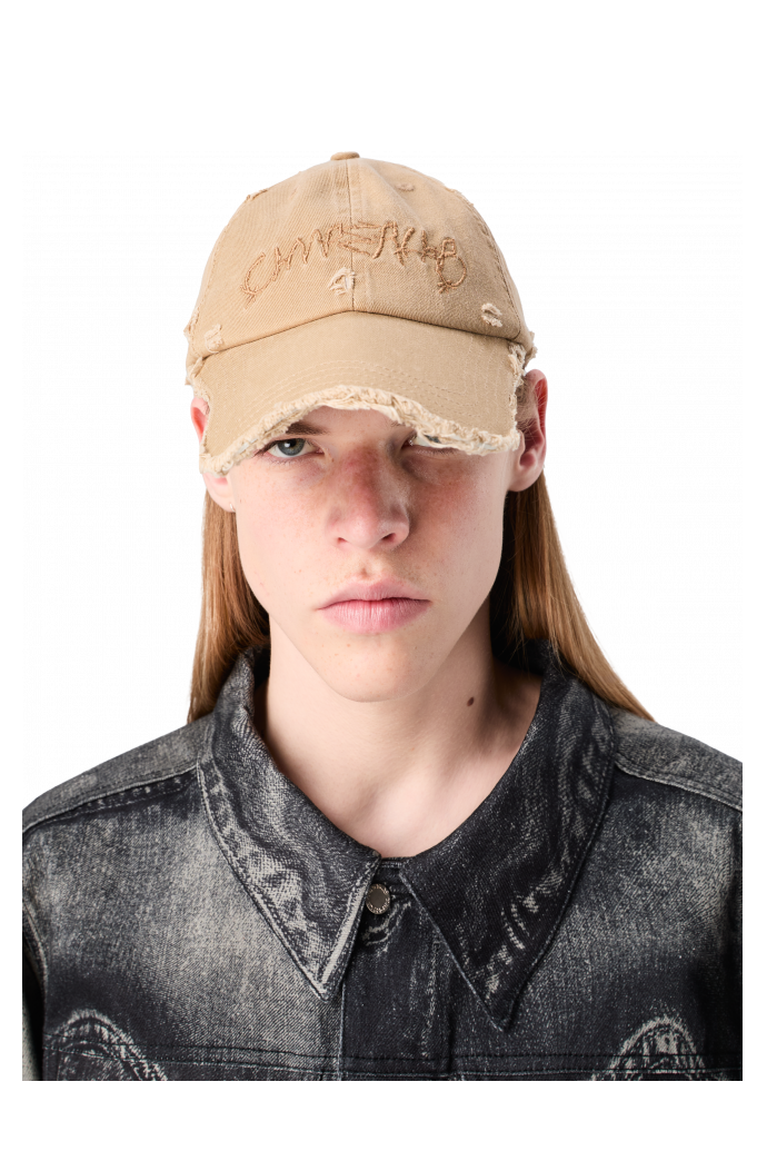 DISTORTED WASHED CAP Cappellino lavato distorto beige sfumato