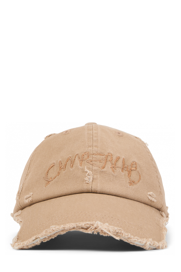 Front view of DISTORTED WASHED CAP Faded beige distorted washed cap
