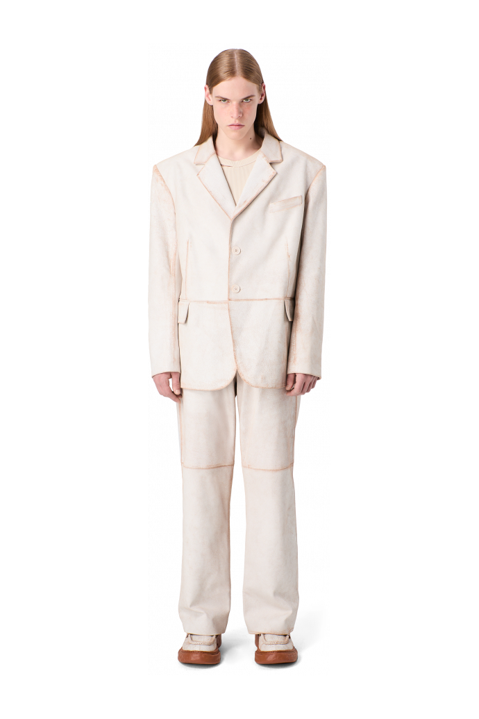 LEATHER BLAZER Blazer blanc en cuir craquelé
