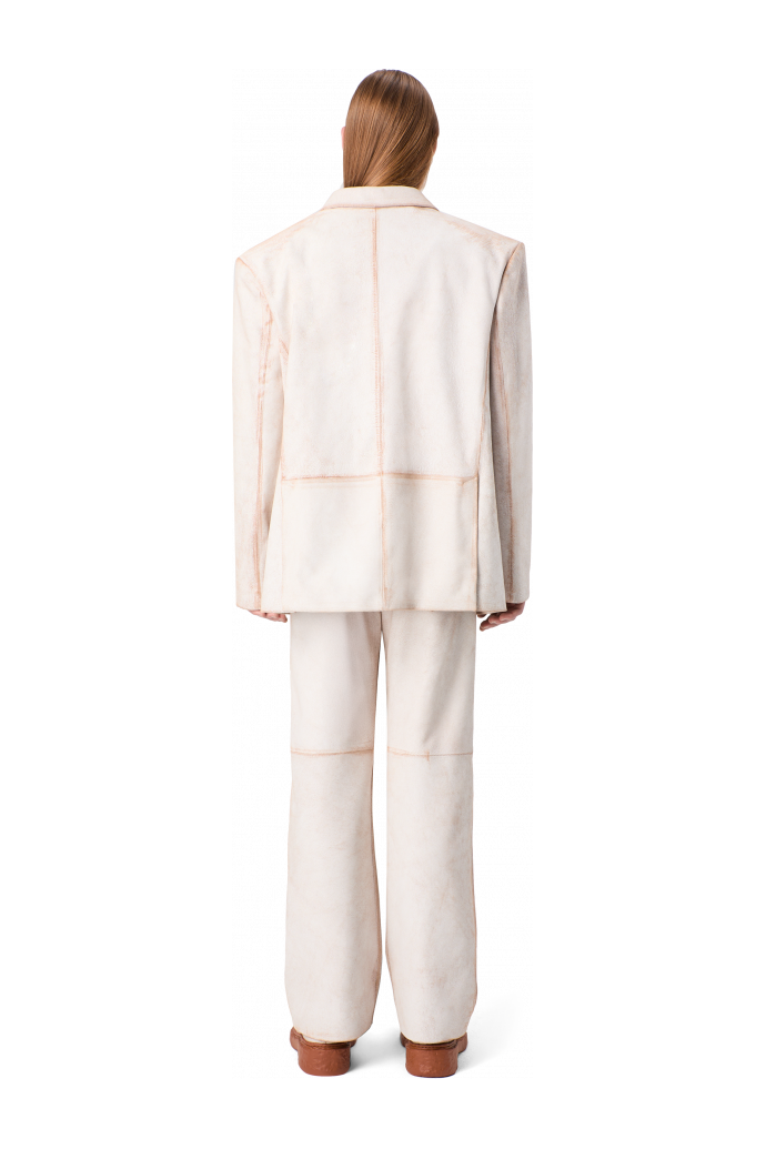 LEATHER BLAZER Blazer blanc en cuir craquelé
