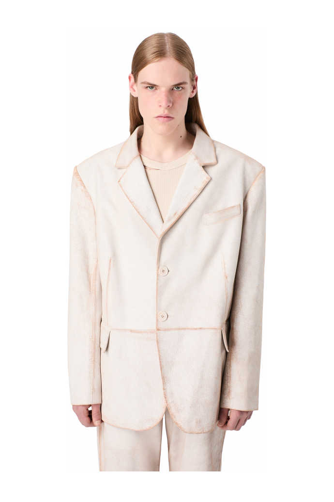 LEATHER BLAZER Blazer blanc en cuir craquelé