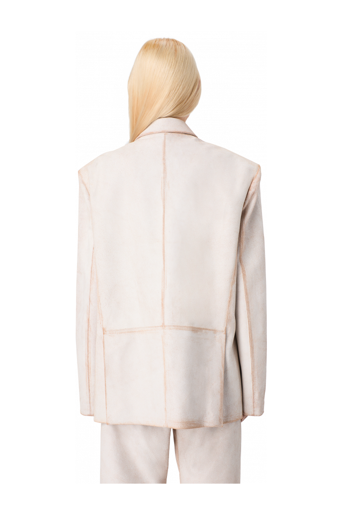 LEATHER BLAZER Americana de pell esquerdada de color blanc