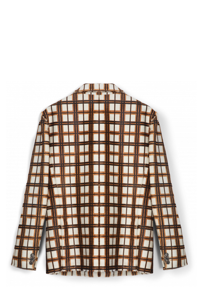 LEATHER BLAZER Blazer en cuir à poils tartan marron écru