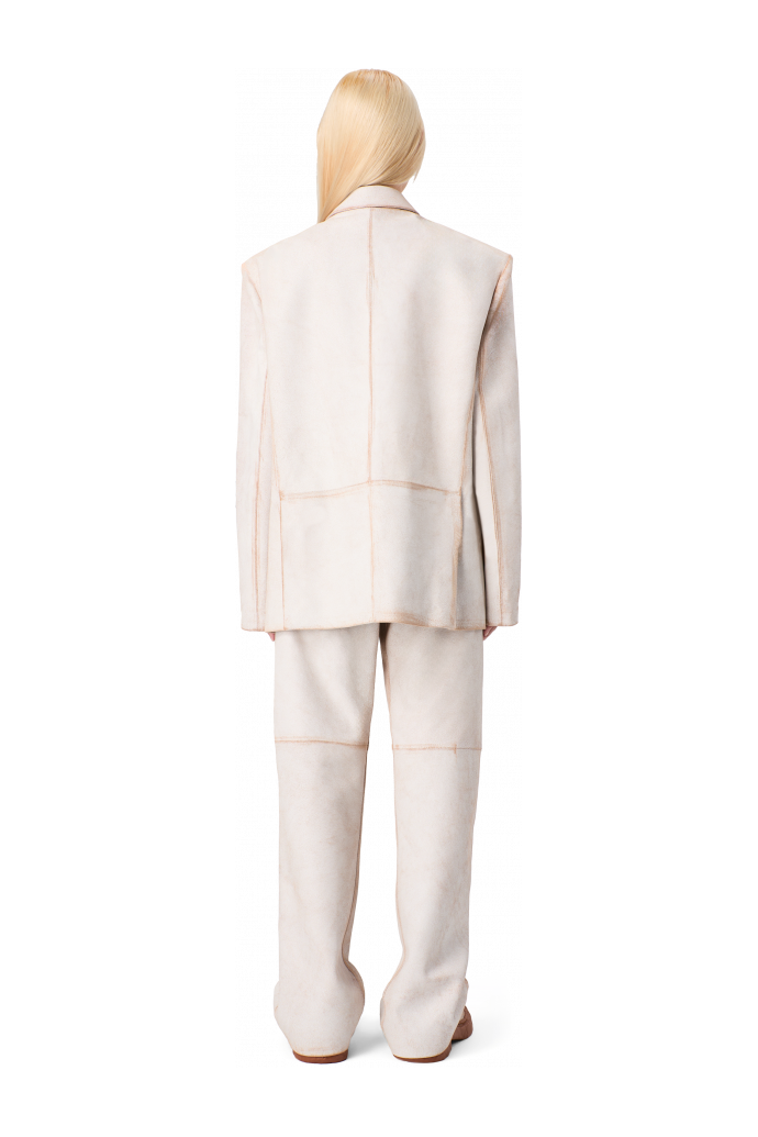 LEATHER TROUSERS Pantaló de pell esquerdada de color blanc