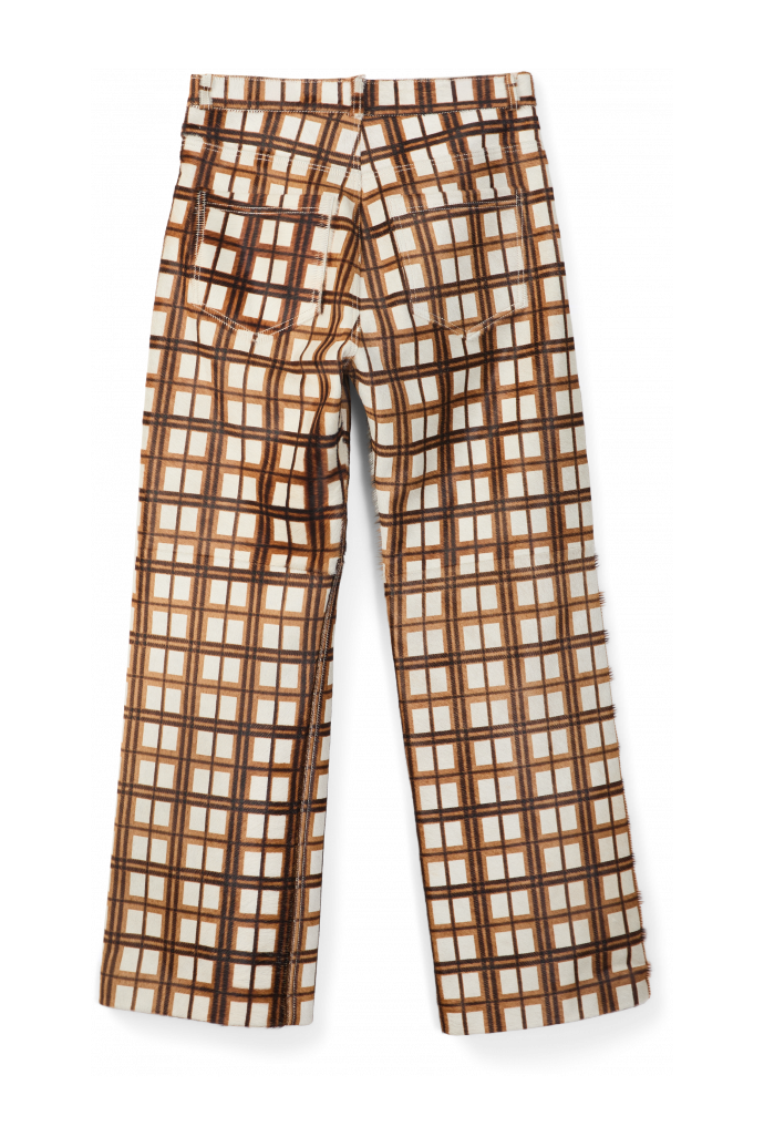 LEATHER TROUSERS Lederhose mit Naturfell und Schottenkaros in Creme und Braun
