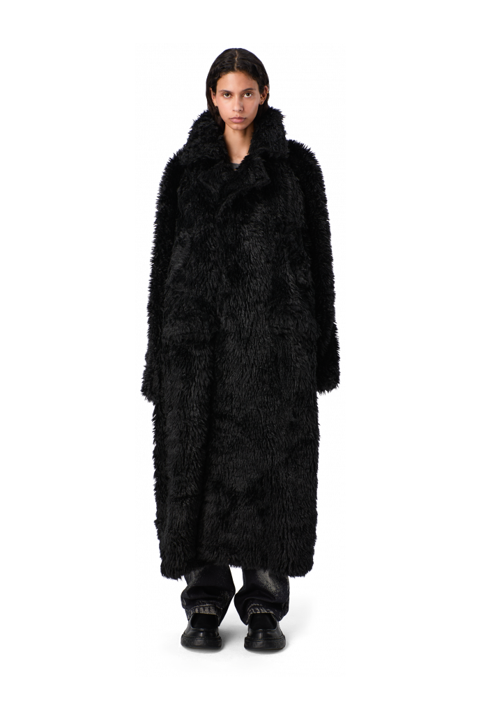 FLUFFY COAT Abric amb textura de color negre