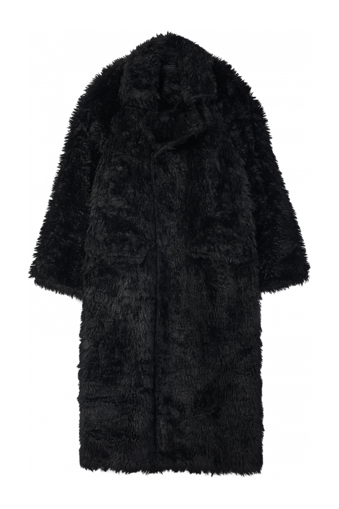 FLUFFY COAT Abric amb textura de color negre