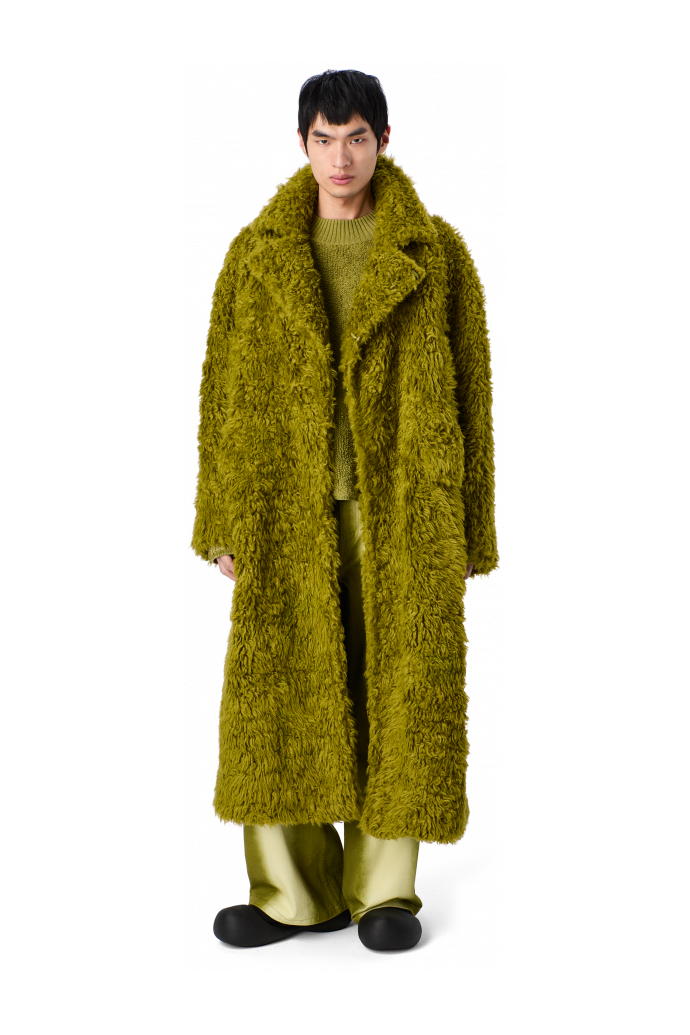 FLUFFY COAT Abric amb textura de color verd