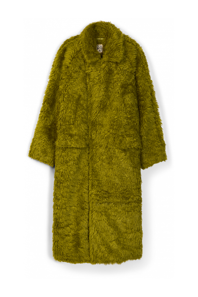 FLUFFY COAT Abric amb textura de color verd