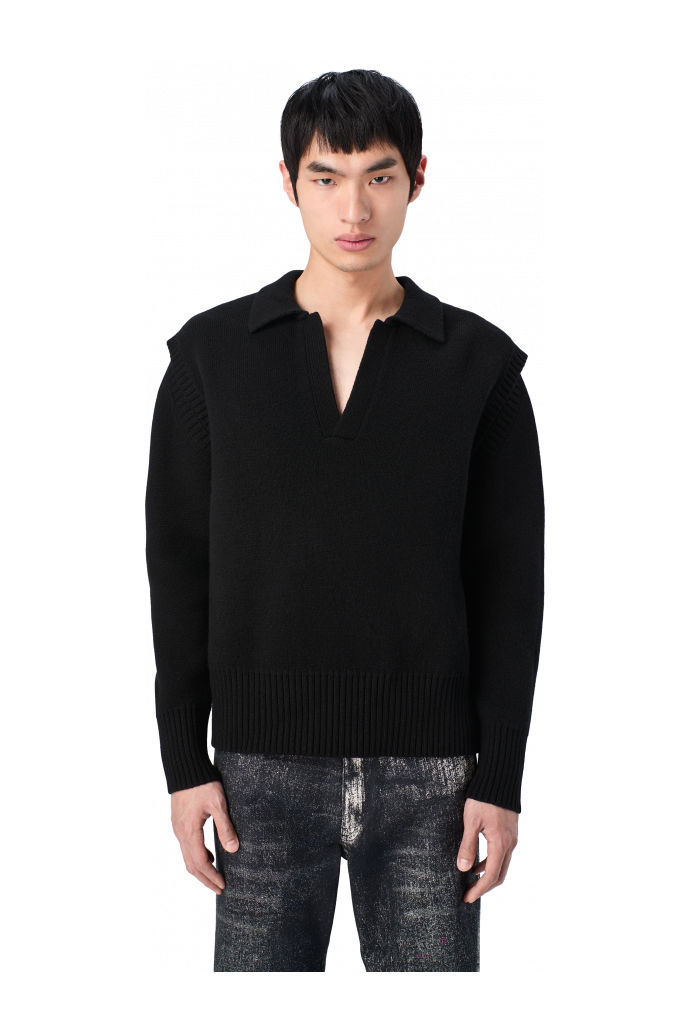 KNIT CUT-OUT POLO NECK Black wool-blend Sweater