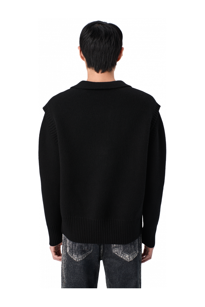 KNIT CUT-OUT POLO NECK Black wool-blend Sweater