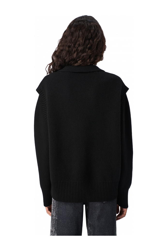 KNIT CUT-OUT POLO NECK Schwarzer Pullover aus Wollmischgewebe