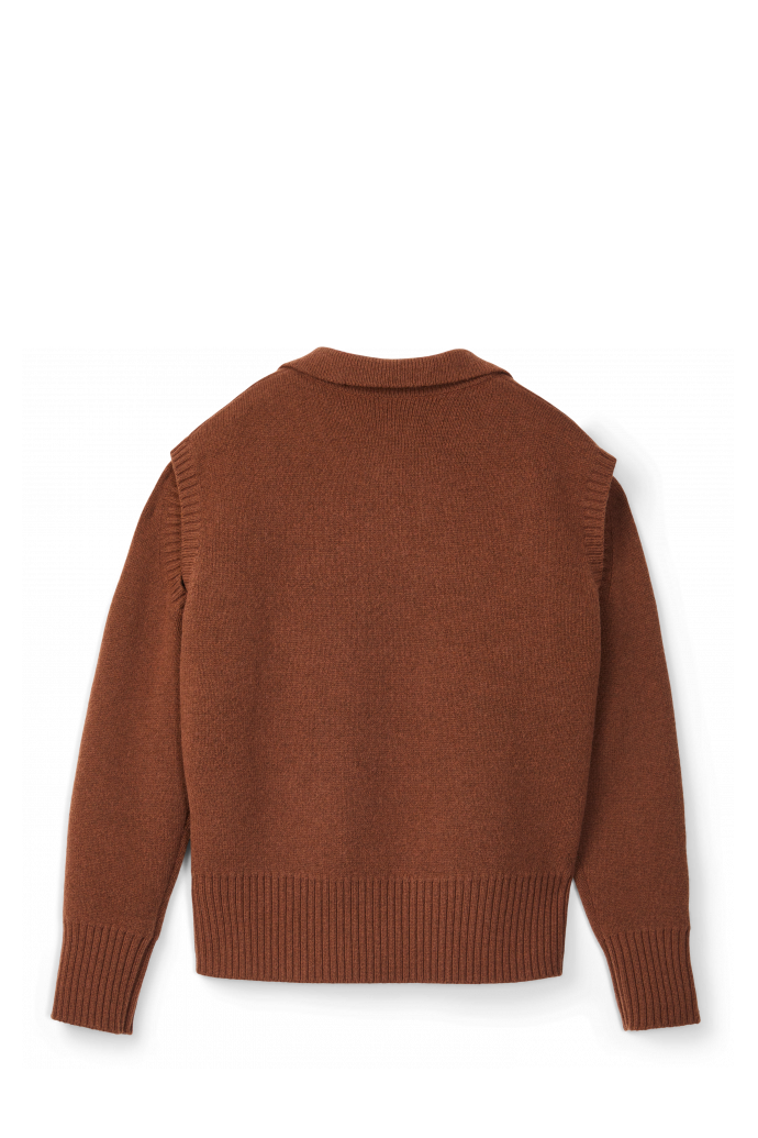 KNIT CUT-OUT POLO NECK Bruine wolmix trui