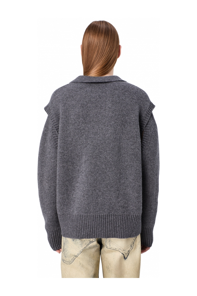 KNIT CUT-OUT POLO NECK Grijze wolmix trui