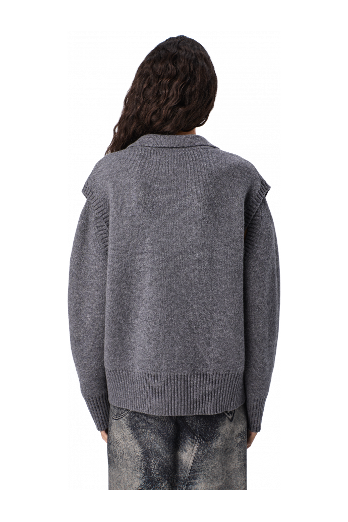 KNIT CUT-OUT POLO NECK Grauer Pullover aus Wollmischgewebe