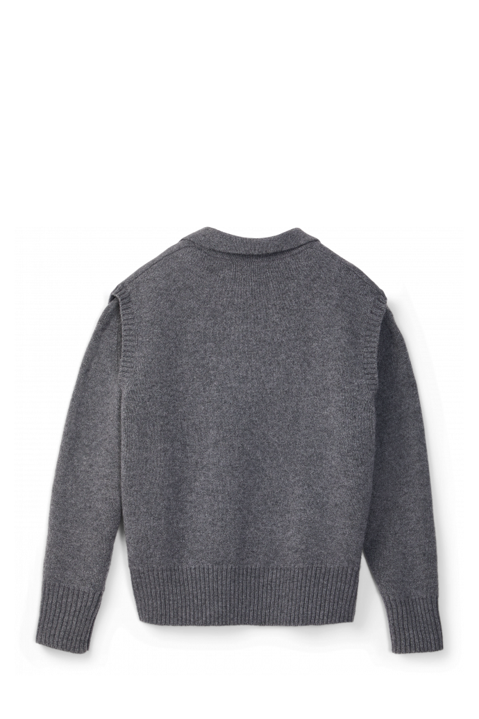 KNIT CUT-OUT POLO NECK Grijze wolmix trui