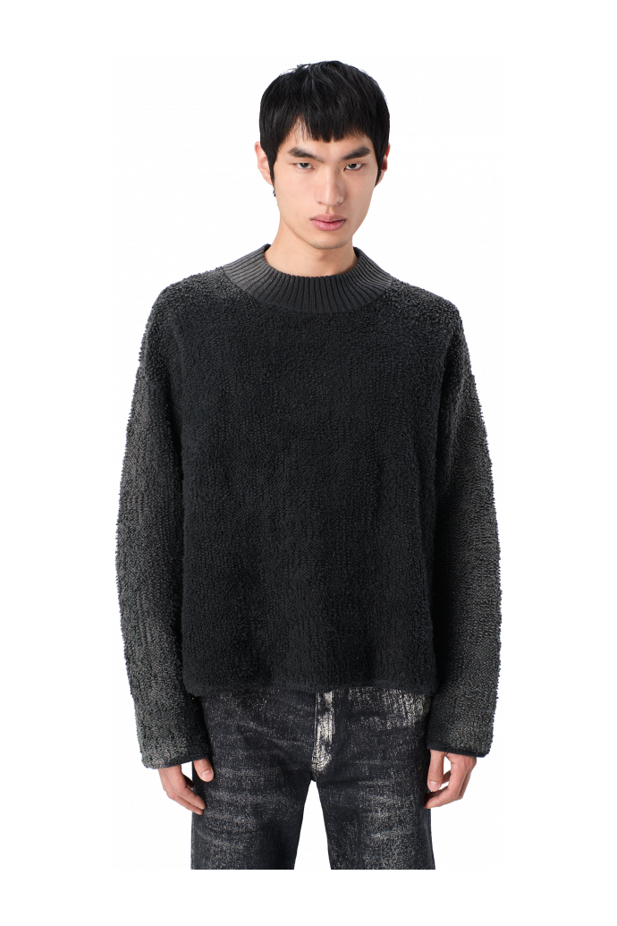 KNIT SPRAYED BOUCLE CREWNECK Zwarte wolmix bouclé trui