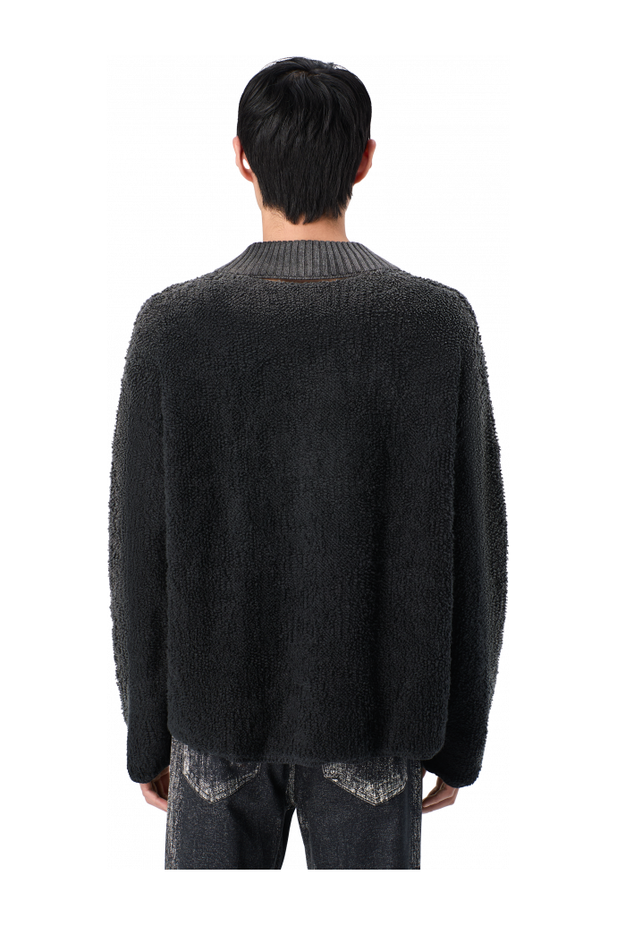 KNIT SPRAYED BOUCLE CREWNECK Zwarte wolmix bouclé trui