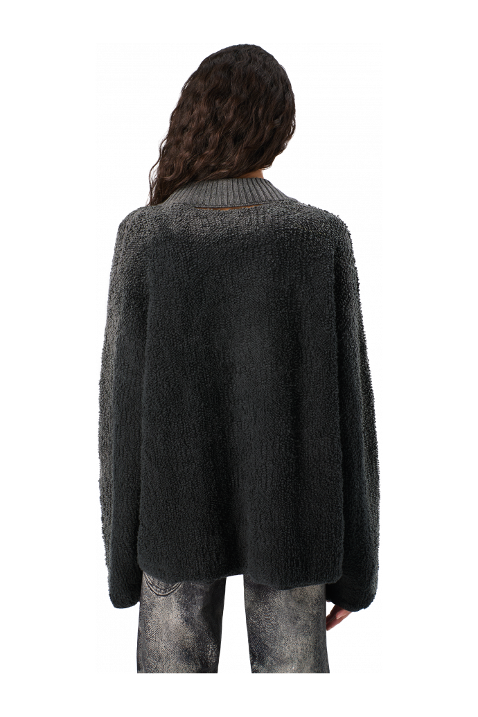 KNIT SPRAYED BOUCLE CREWNECK Camisola em mistura de lã bouclé preta