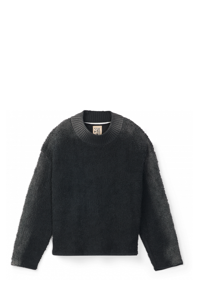 KNIT SPRAYED BOUCLE CREWNECK Zwarte wolmix bouclé trui
