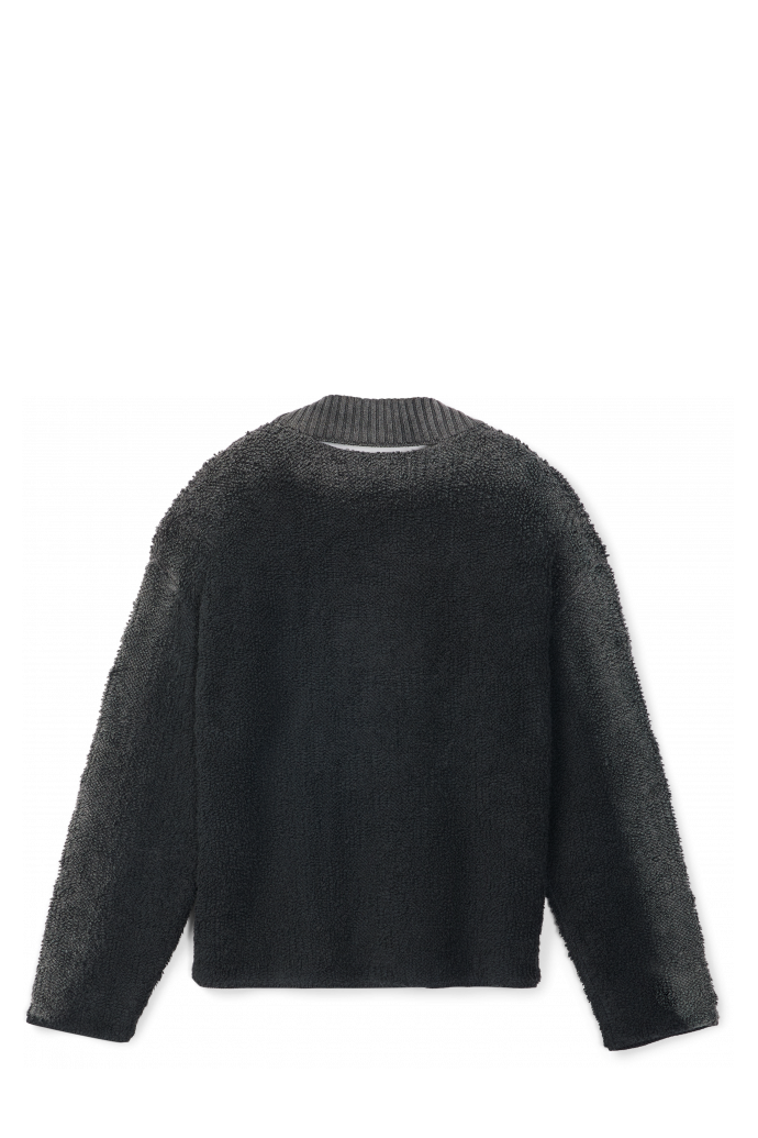 KNIT SPRAYED BOUCLE CREWNECK Zwarte wolmix bouclé trui