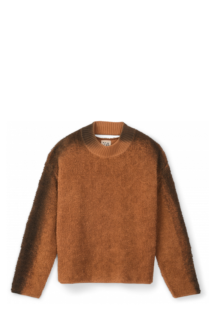 KNIT SPRAYED BOUCLE CREWNECK Terracotta wolmix bouclé trui
