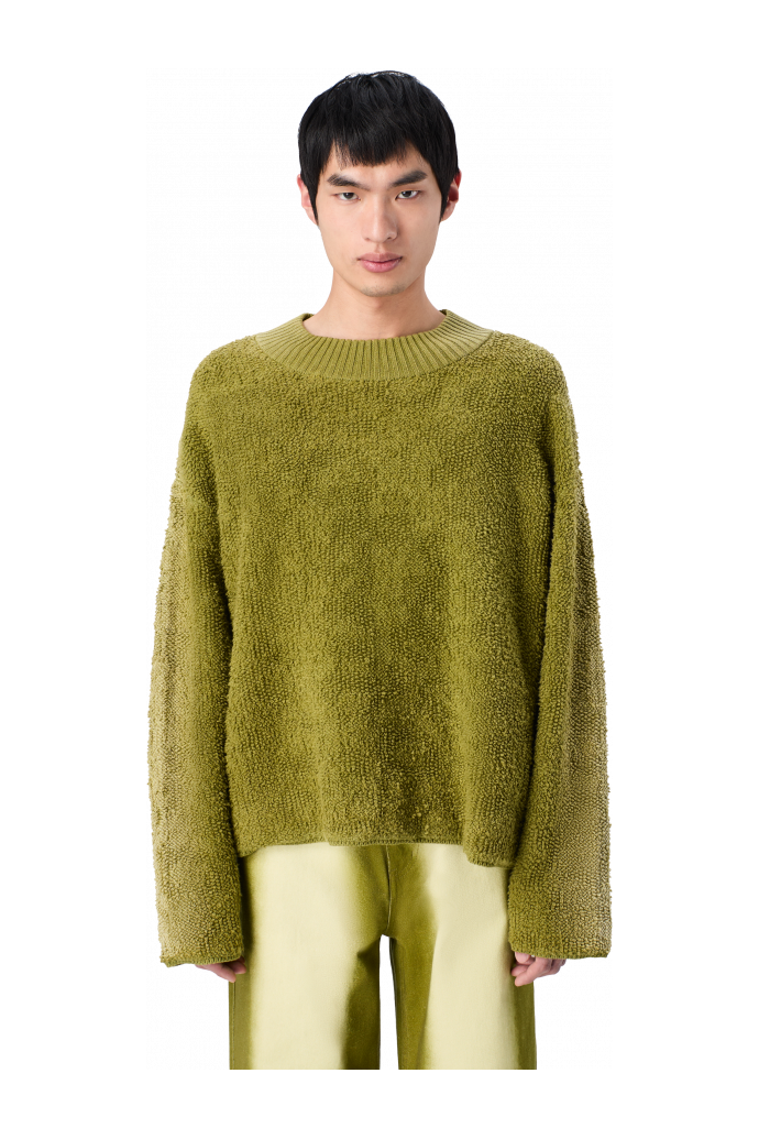 KNIT SPRAYED BOUCLE CREWNECK Groene wolmix bouclé trui