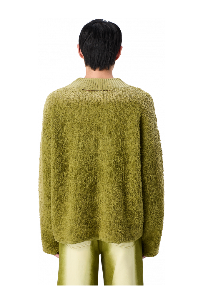 KNIT SPRAYED BOUCLE CREWNECK Groene wolmix bouclé trui
