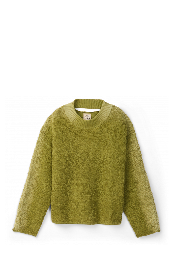 KNIT SPRAYED BOUCLE CREWNECK Groene wolmix bouclé trui